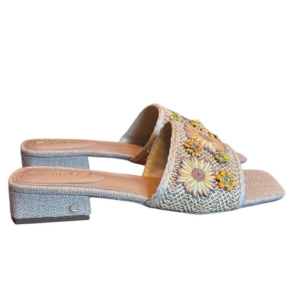 Circus NY Sunflower Embellished Raffia Slide Sandals - Picture 3 of 10